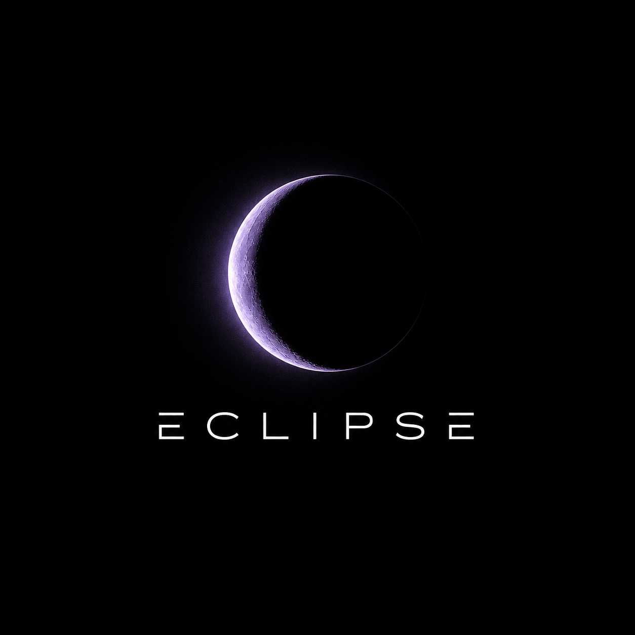 A violet crescent eclipse floating in deep space